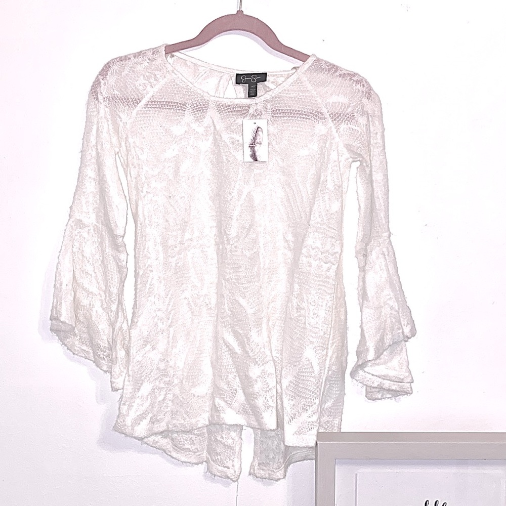 Women’s XS Sheer Wool 3/4 sleeve Valentines Day Blouse Cowgirl Style Bell Sleeve